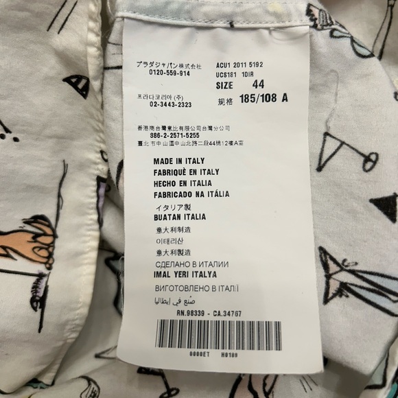 Prada Men’s Cotton Button Down T-Shirt with Golf Player Graphics Size 44/17.5/XL - Picture 7 of 7